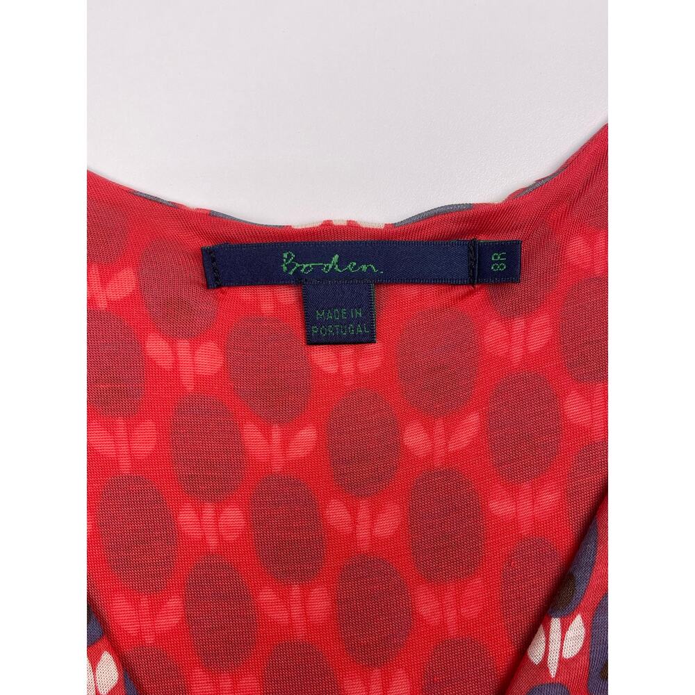 Boden Red & Navy Geometric Print Midi Dress Size 8R V-Neck Ruched Waist - Picture 7 of 10